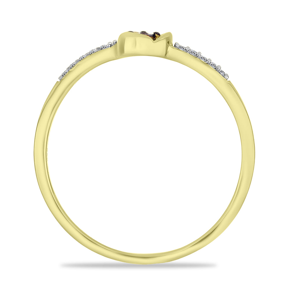Inel din Argint 925 Placat cu Aur ( 1.46 grame ) cu Diamant Roșu și Zircon Alb 0.12 Carate 2 