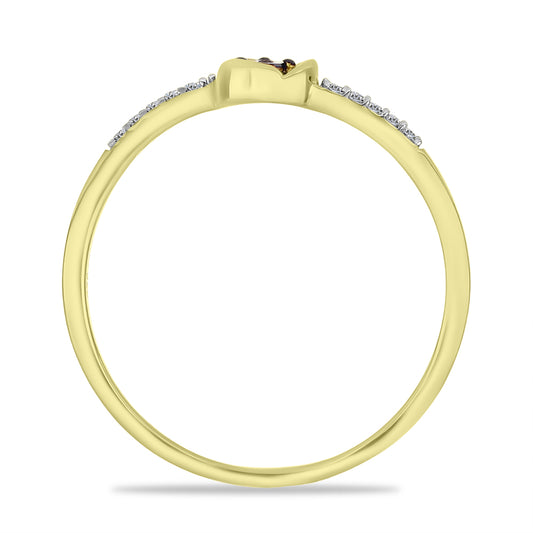 Inel din Argint 925 Placat cu Aur ( 1.46 grame ) cu Diamant Roșu și Zircon Alb 0.12 Carate