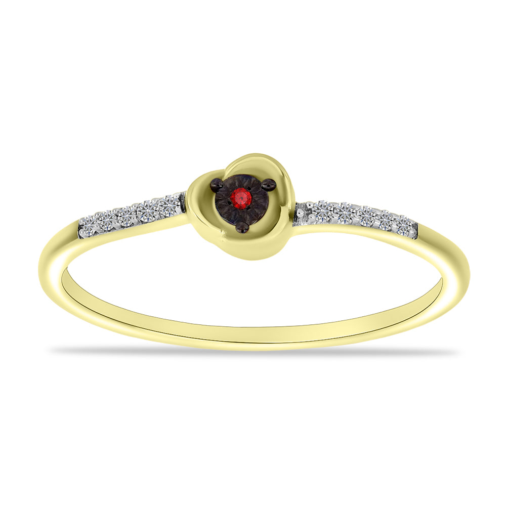 Inel din Argint 925 Placat cu Aur ( 1.46 grame ) cu Diamant Roșu și Zircon Alb 0.12 Carate