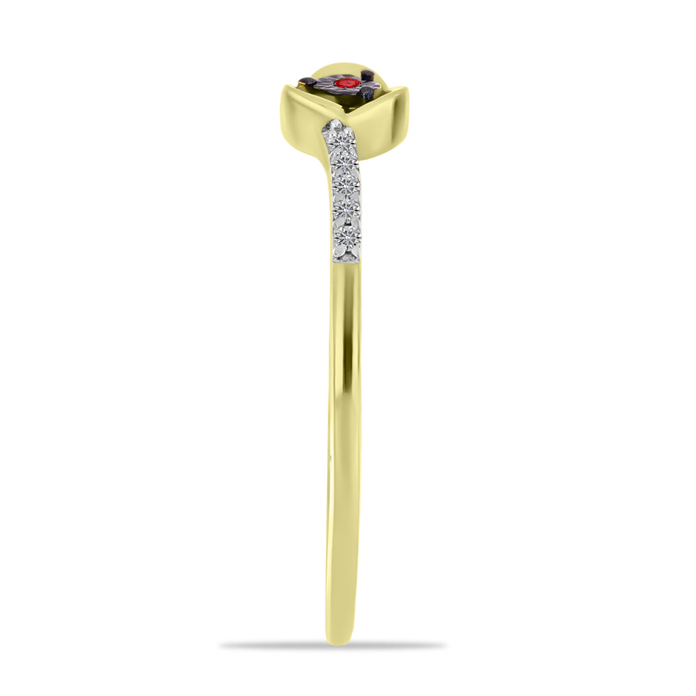 Inel din Argint 925 Placat cu Aur ( 1.46 grame ) cu Diamant Roșu și Zircon Alb 0.12 Carate 4 