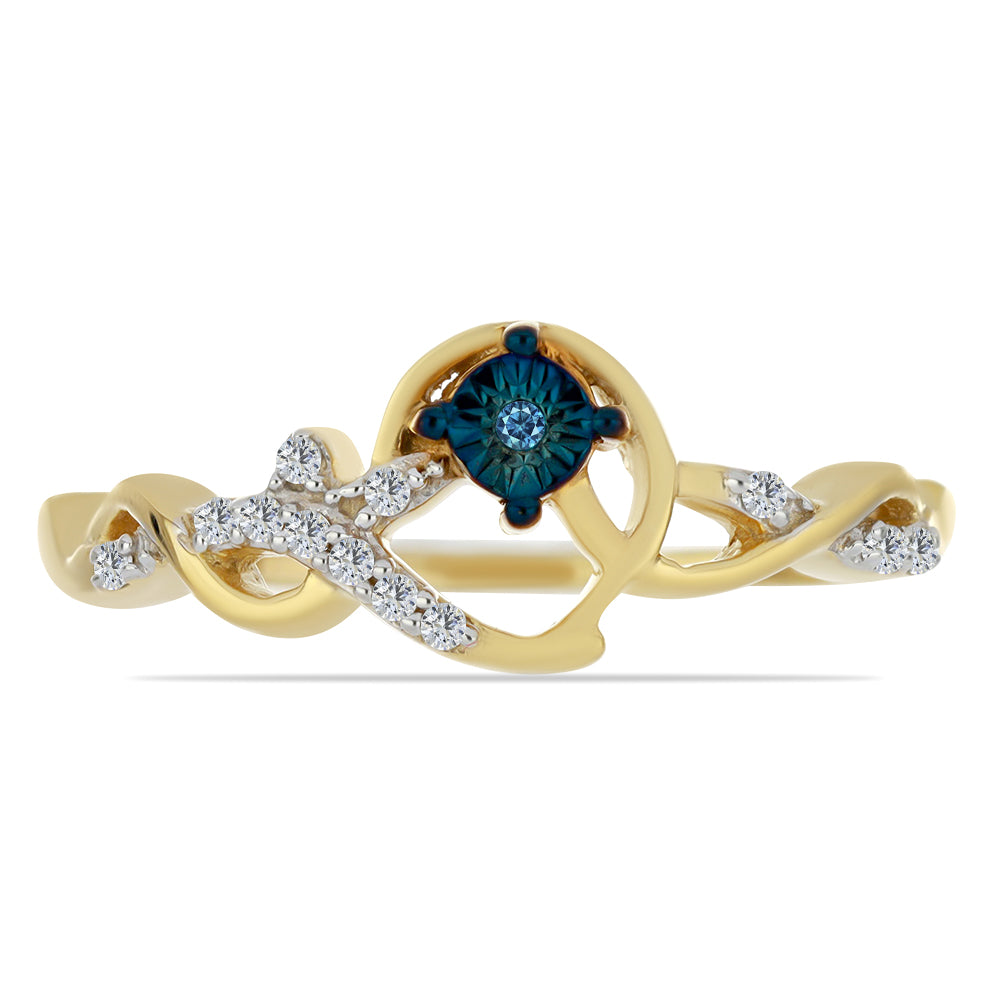 Inel din Argint 925 Placat cu Aur ( 2.23 grame ) cu Diamant Albastru și Zircon Alb 0.14 Carate