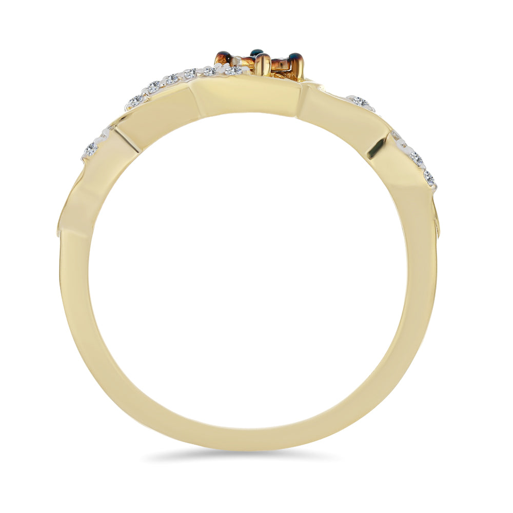 Inel din Argint 925 Placat cu Aur ( 2.23 grame ) cu Diamant Albastru și Zircon Alb 0.14 Carate