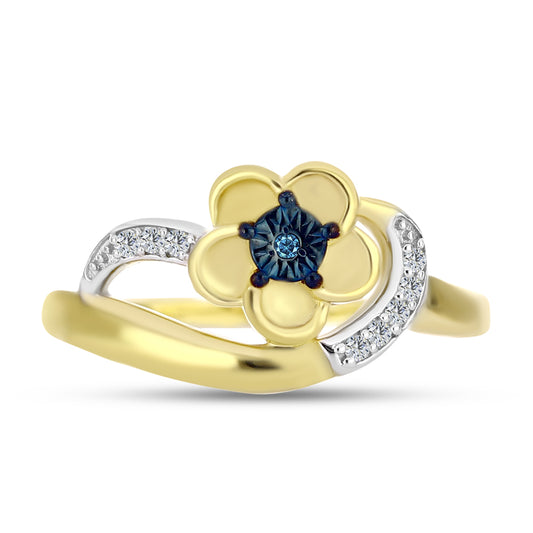 Inel din Argint 925 Placat cu Aur ( 2.78 grame ) cu Diamant Albastru și Zircon Alb 0.1 Carate