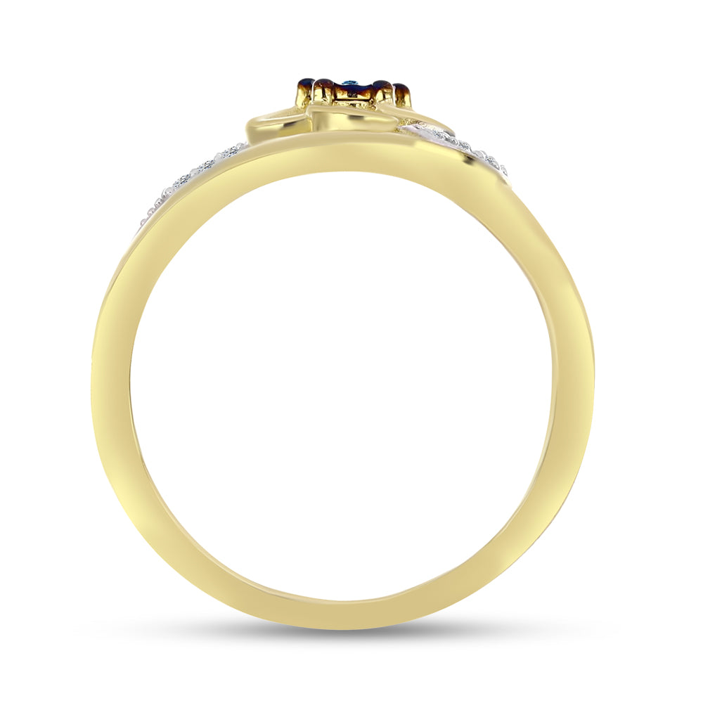 Inel din Argint 925 Placat cu Aur ( 2.78 grame ) cu Diamant Albastru și Zircon Alb 0.1 Carate 2 