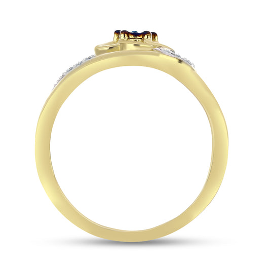 Inel din Argint 925 Placat cu Aur ( 2.78 grame ) cu Diamant Albastru și Zircon Alb 0.1 Carate