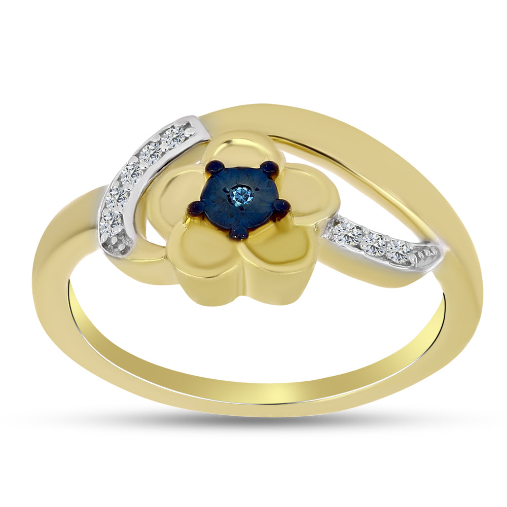 Inel din Argint 925 Placat cu Aur ( 2.78 grame ) cu Diamant Albastru și Zircon Alb 0.1 Carate 3 