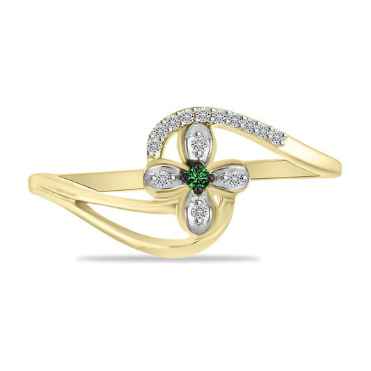 Inel din Argint 925 Placat cu Aur ( 2.72 grame ) cu Diamant Verde și Zircon Alb 0.17 Carate