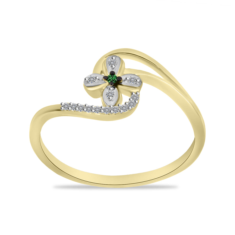 Inel din Argint 925 Placat cu Aur ( 2.72 grame ) cu Diamant Verde și Zircon Alb 0.17 Carate 3 
