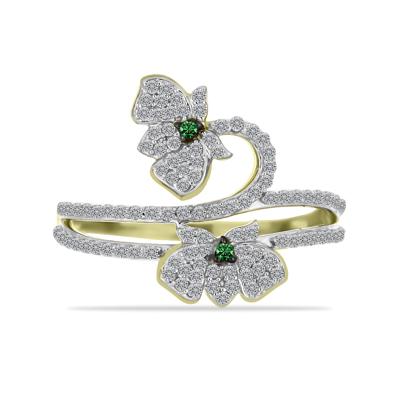 Inel din Argint 925 Placat cu Aur ( 3.37 grame ) cu Diamant Verde și Zircon Alb 1.19 Carate 1 
