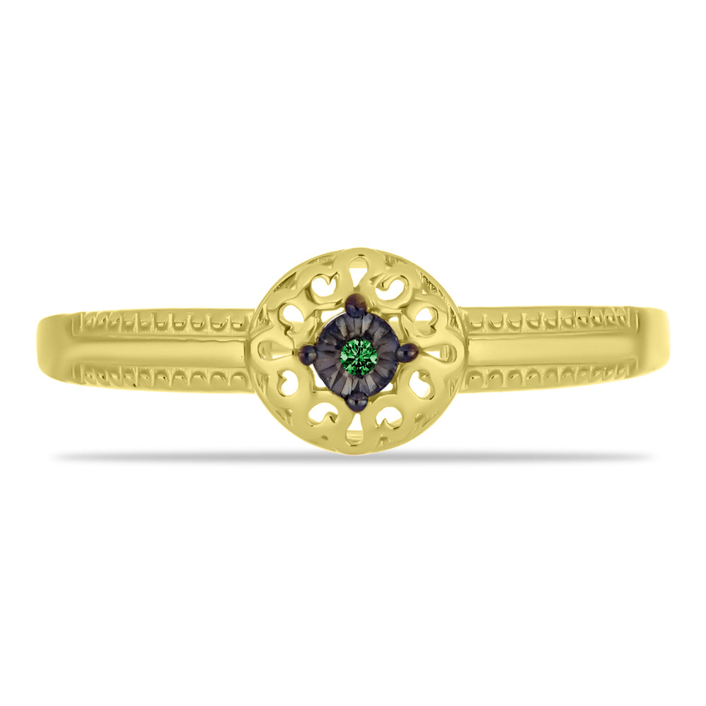 Inel din Argint 925 Placat cu Aur ( 2.09 grame ) cu Diamant Verde 0.01 Carate