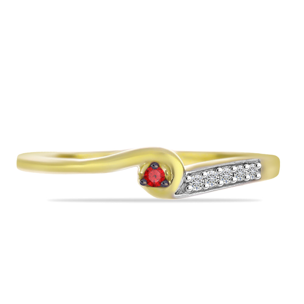 Inel din Argint 925 Placat cu Aur ( 1.47 grame ) cu Diamant Roșu și Zircon Alb 0.07 Carate