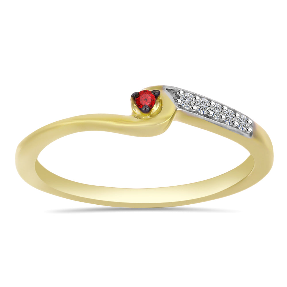 Inel din Argint 925 Placat cu Aur ( 1.47 grame ) cu Diamant Roșu și Zircon Alb 0.07 Carate