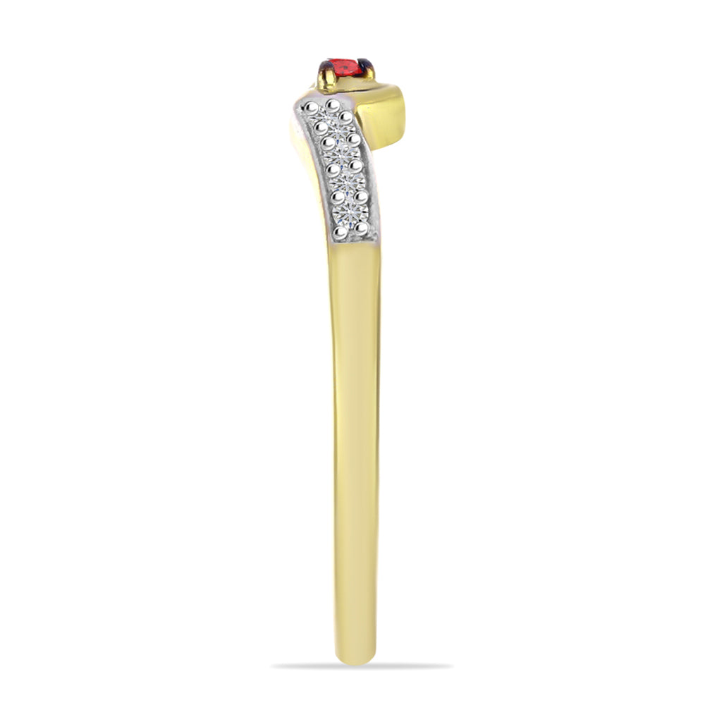 Inel din Argint 925 Placat cu Aur ( 1.47 grame ) cu Diamant Roșu și Zircon Alb 0.07 Carate