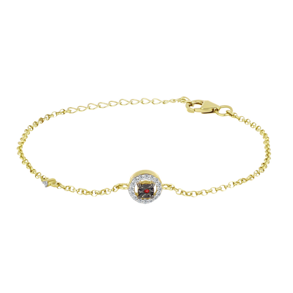 Brățară din Argint 925 Placat cu Aur ( 2.77 grame ) cu Diamant Roșu și Zircon Alb 0.2 Carate 1 