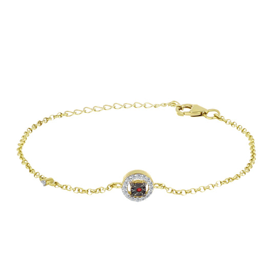 Brățară din Argint 925 Placat cu Aur ( 2.77 grame ) cu Diamant Roșu și Zircon Alb 0.2 Carate