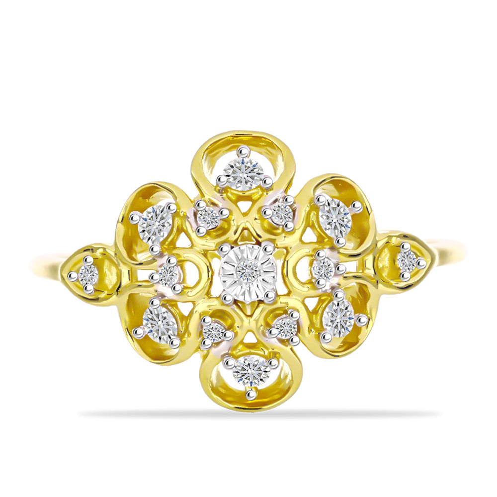 Inel din Argint 925 Placat cu Aur ( 2.94 grame ) cu Diamant Alb și Zircon Alb 0.47 Carate 1 