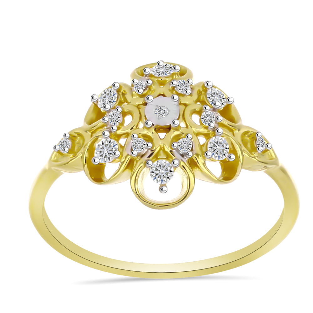 Inel din Argint 925 Placat cu Aur ( 2.94 grame ) cu Diamant Alb și Zircon Alb 0.47 Carate