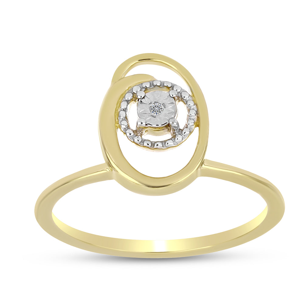 Inel din Argint 925 Placat cu Aur ( 1.94 grame ) cu Diamant Alb 0.01 Carate 3 