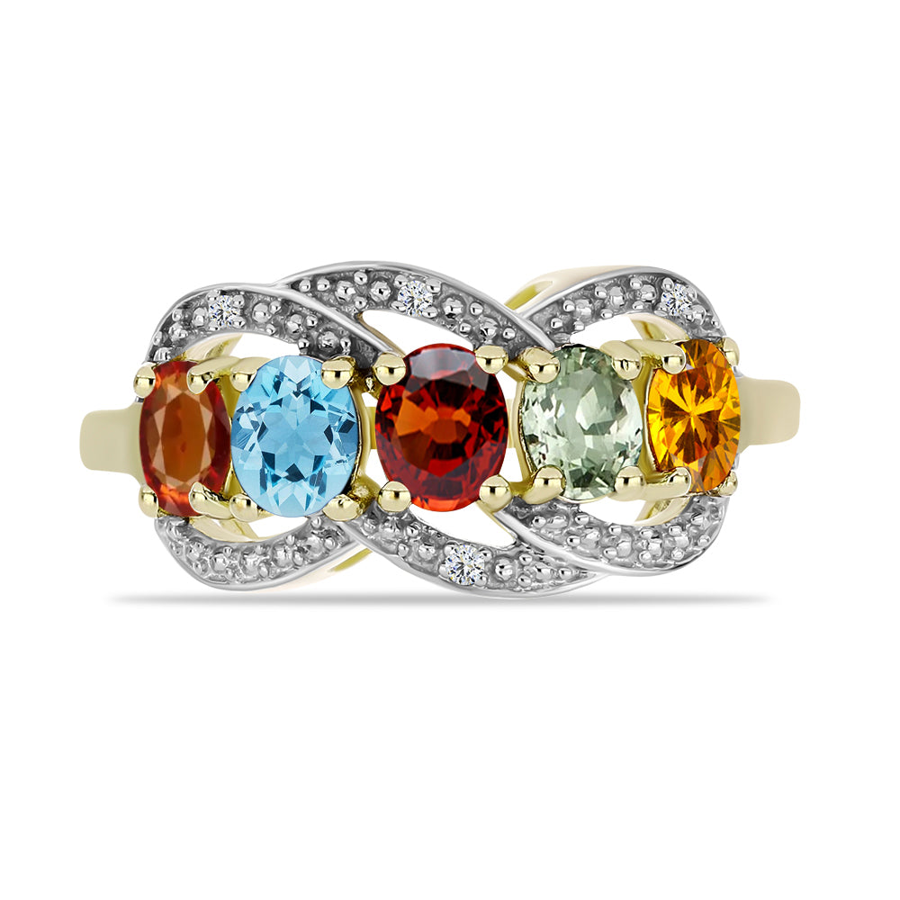 Inel din Argint 925 Placat cu Aur ( 4.08 grame ) cu Turmalină Curcubeu Pelmadulla și Diamant Alb 1.55 Carate 1 