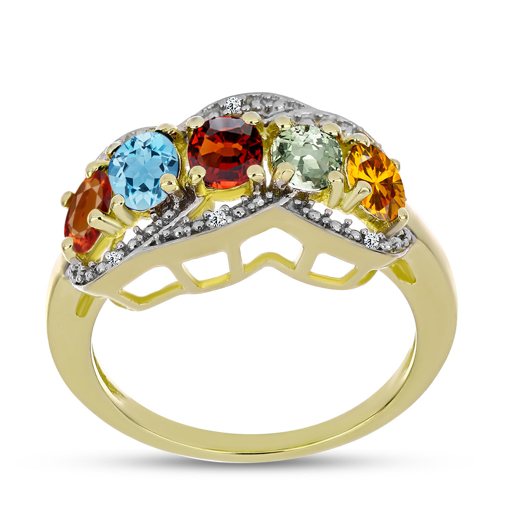 Inel din Argint 925 Placat cu Aur ( 4.08 grame ) cu Turmalină Curcubeu Pelmadulla și Diamant Alb 1.55 Carate