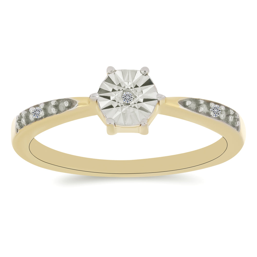 Inel din Argint 925 Placat cu Aur ( 1.8 grame ) cu Diamant Alb și Zircon Alb 0.03 Carate 3 