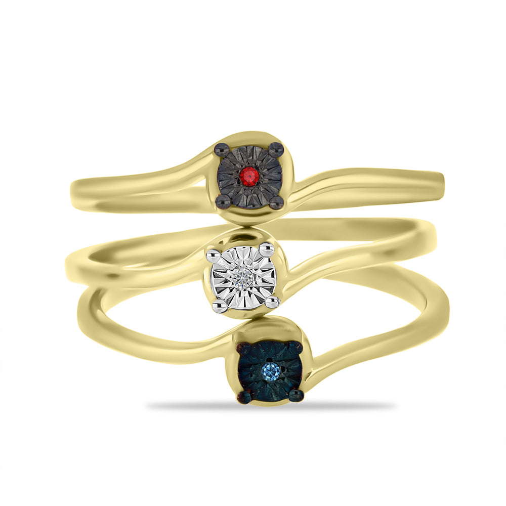 Set din Argint 925 Placat cu Aur ( 5.91 grame ) cu Diamant Albastru și Diamant Alb 0.02 Carate ( Inel ) 1 