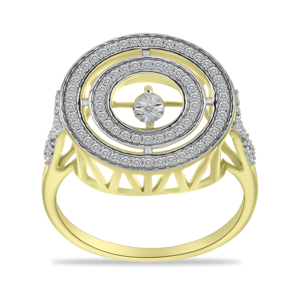 Inel din Argint 925 Placat cu Aur ( 4.5 grame ) cu Diamant Alb și Zircon Alb 1.05 Carate 3 