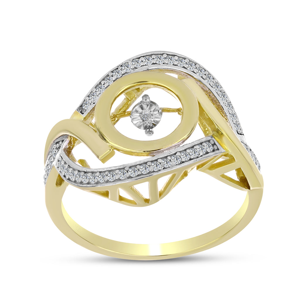 Inel din Argint 925 Placat cu Aur ( 5.52 grame ) cu Diamant Alb și Zircon Alb 0.51 Carate 3 