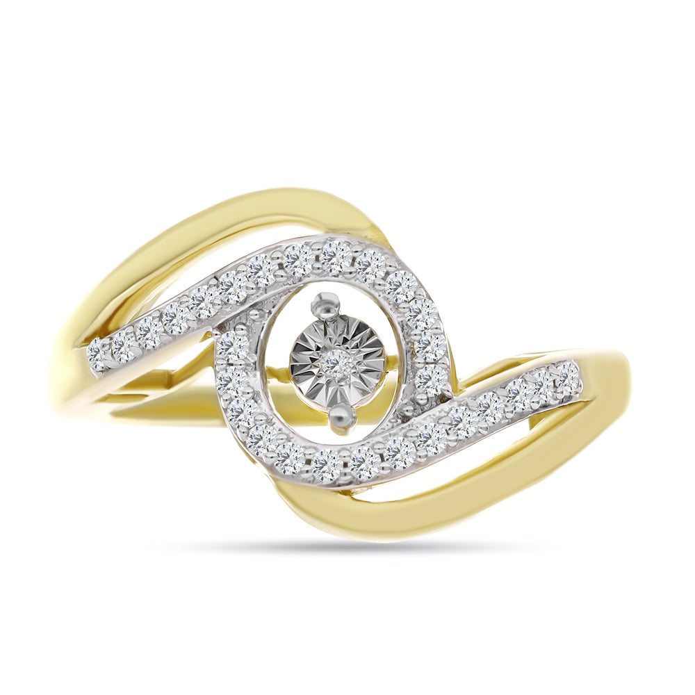 Inel din Argint 925 Placat cu Aur ( 3.69 grame ) cu Diamant Alb și Zircon Alb 0.32 Carate 1 