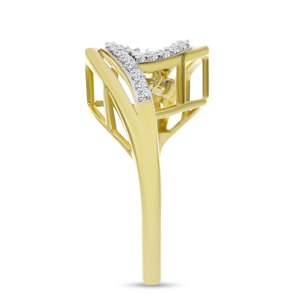Inel din Argint 925 Placat cu Aur ( 3.69 grame ) cu Diamant Alb și Zircon Alb 0.32 Carate 4 