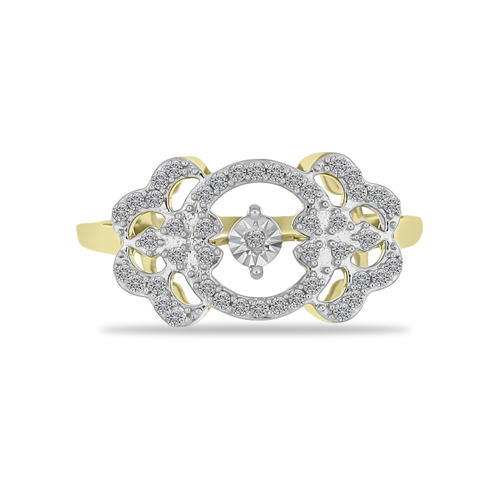Inel din Argint 925 Placat cu Aur ( 3.16 grame ) cu Diamant Alb și Zircon Alb 0.49 Carate 1 