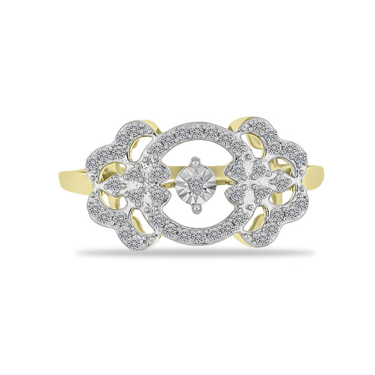 Inel din Argint 925 Placat cu Aur ( 3.16 grame ) cu Diamant Alb și Zircon Alb 0.49 Carate