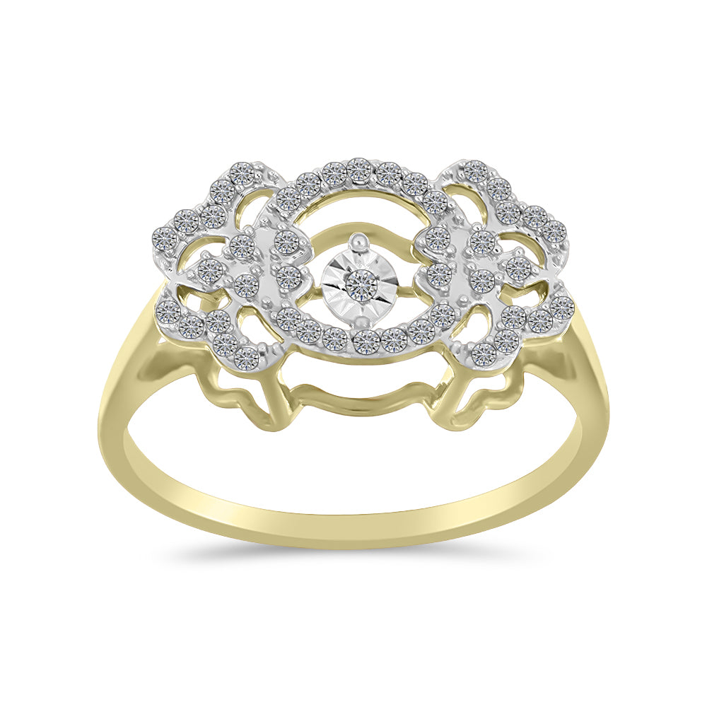 Inel din Argint 925 Placat cu Aur ( 3.16 grame ) cu Diamant Alb și Zircon Alb 0.49 Carate