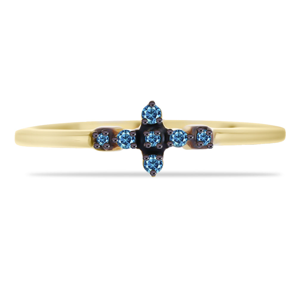 Inel din Argint 925 Placat cu Aur ( 1.47 grame ) cu Diamant Albastru și Diamant Alb 0.3 Carate 1 