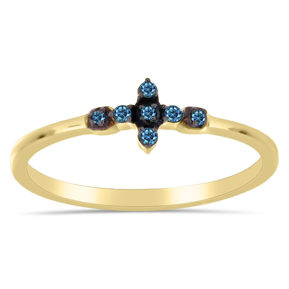 Inel din Argint 925 Placat cu Aur ( 1.47 grame ) cu Diamant Albastru și Diamant Alb 0.3 Carate 3 