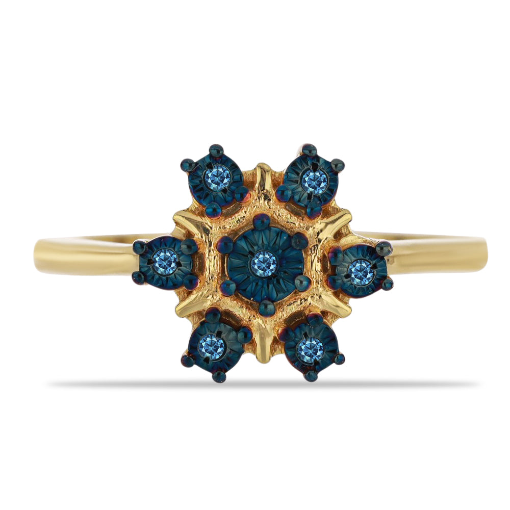 Inel din Argint 925 Placat cu Aur ( 2.86 grame ) cu Diamant Albastru 0.06 Carate 1 