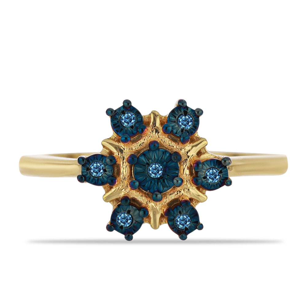 Inel din Argint 925 Placat cu Aur ( 2.86 grame ) cu Diamant Albastru 0.06 Carate 5 