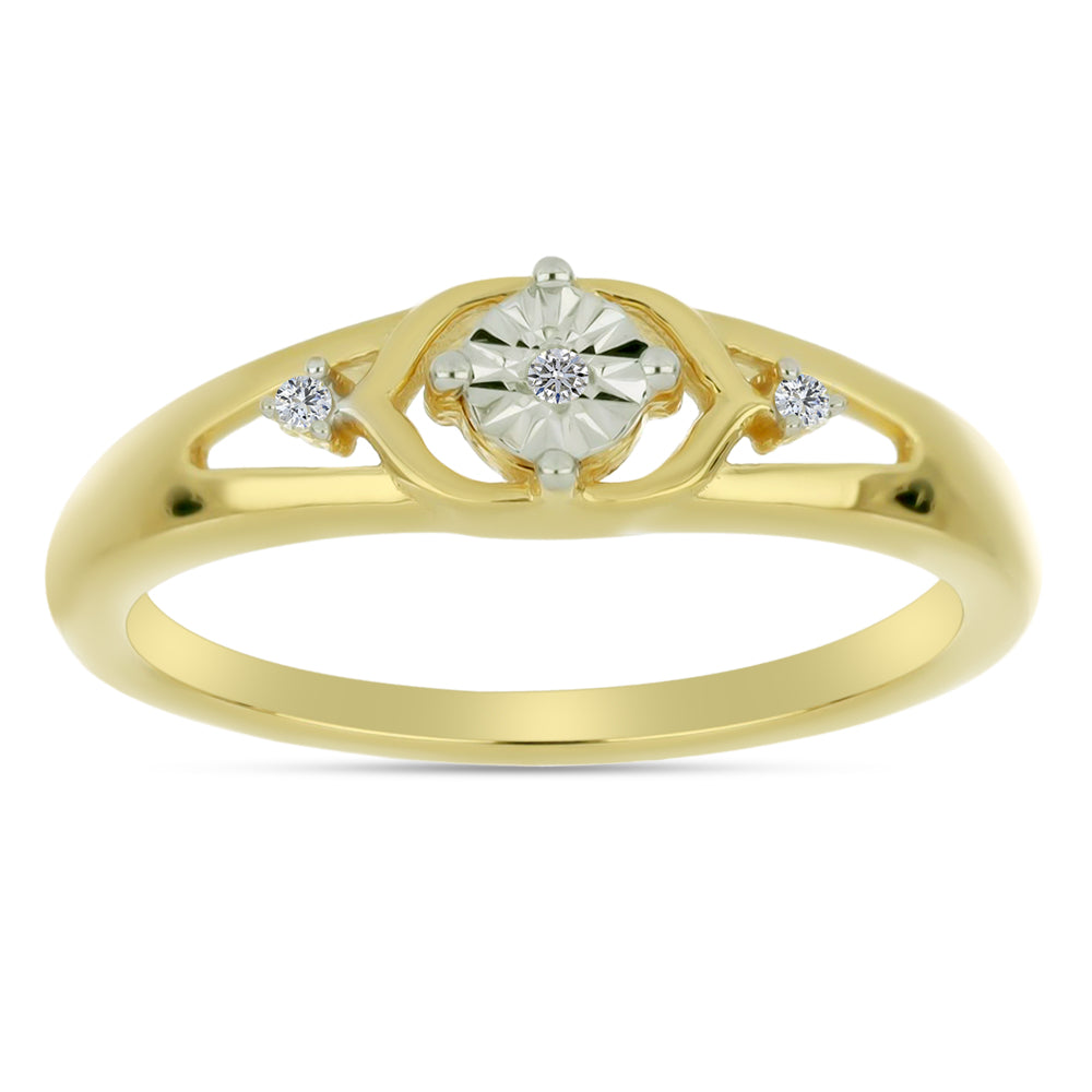 Inel din Argint 925 Placat cu Aur ( 2.17 grame ) cu Diamant Alb și Zircon Alb 0.04 Carate