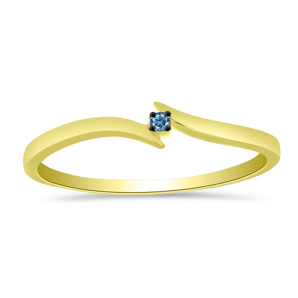 Inel din Argint 925 Placat cu Aur ( 1.4 grame ) cu Diamant Albastru 0.03 Carate 3 