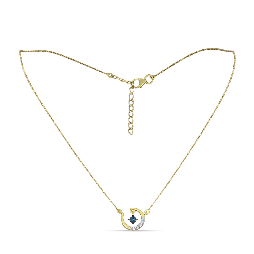 Colier din Argint 925 Placat cu Aur ( 2.44 grame ) cu Diamant Albastru și Zircon Alb 0.08 Carate 1 