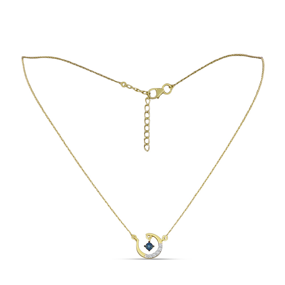 Colier din Argint 925 Placat cu Aur ( 2.44 grame ) cu Diamant Albastru și Zircon Alb 0.08 Carate 2 