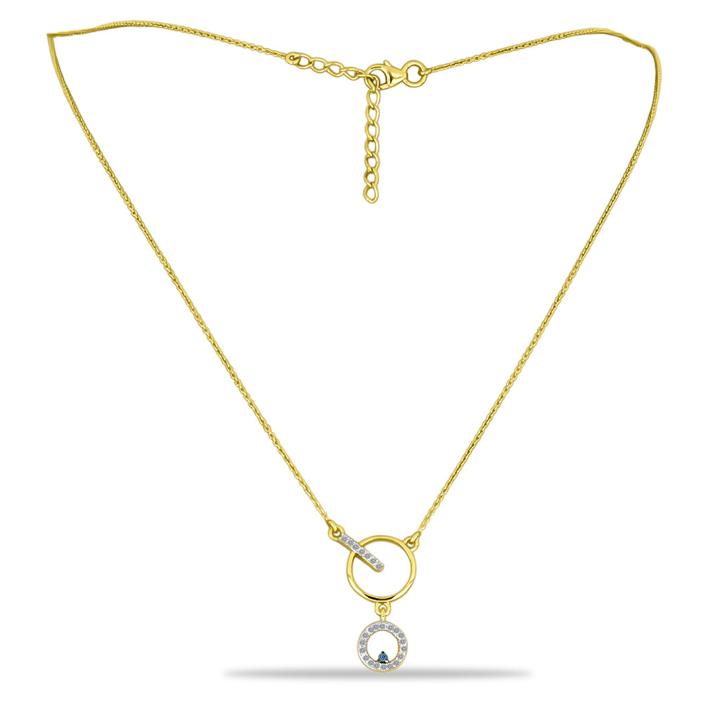 Colier din Argint 925 Placat cu Aur ( 2.72 grame ) cu Diamant Albastru și Zircon Alb 0.29 Carate 1 