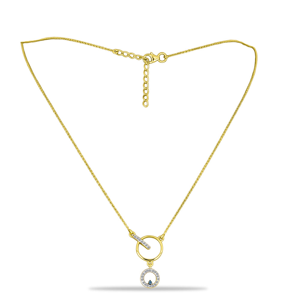 Colier din Argint 925 Placat cu Aur ( 2.72 grame ) cu Diamant Albastru și Zircon Alb 0.29 Carate 2 