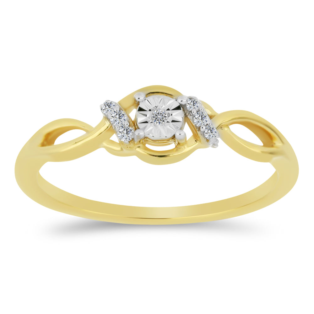 Inel din Argint 925 Placat cu Aur ( 1.73 grame ) cu Diamant Alb și Zircon Alb 0.09 Carate 3 