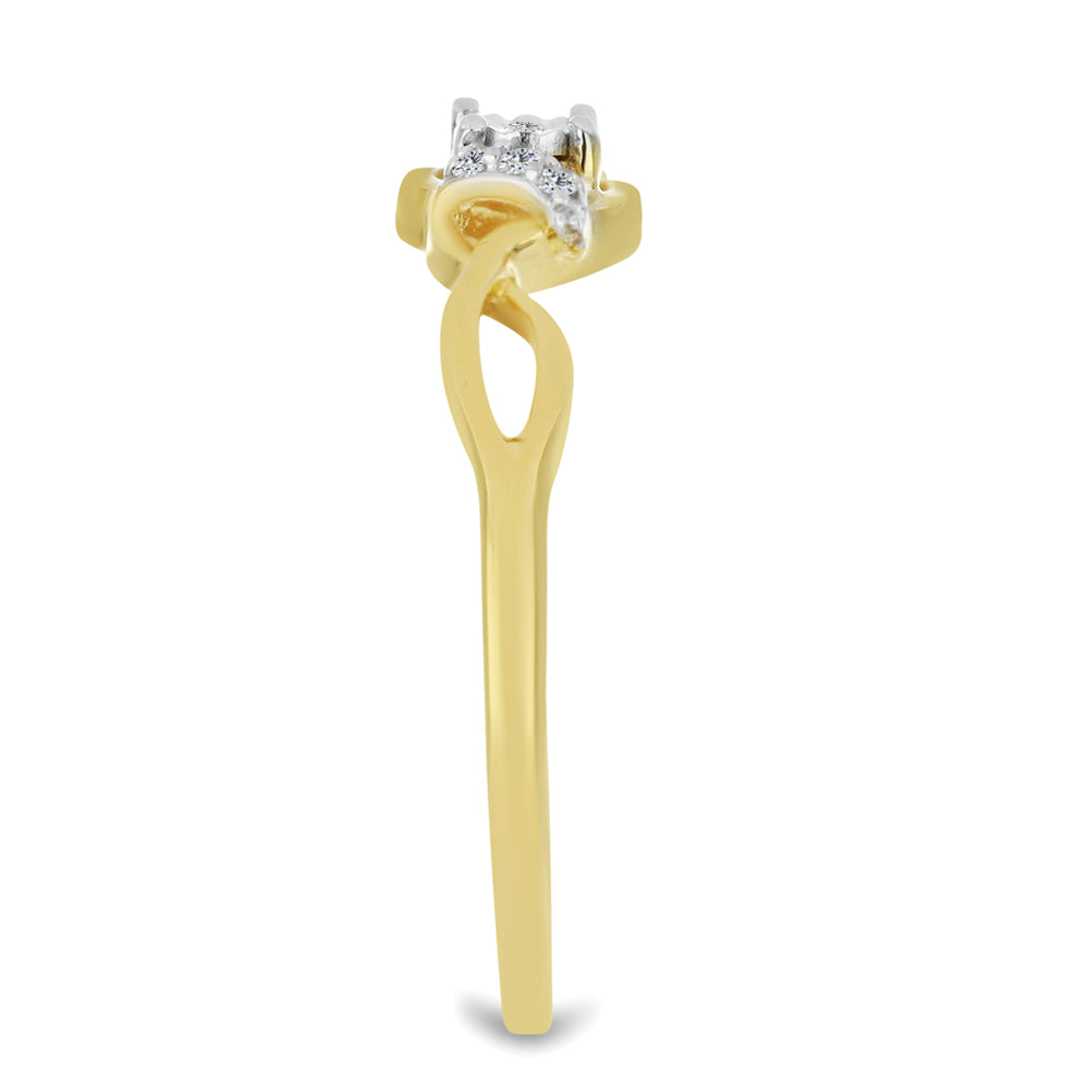 Inel din Argint 925 Placat cu Aur ( 1.73 grame ) cu Diamant Alb și Zircon Alb 0.09 Carate 4 