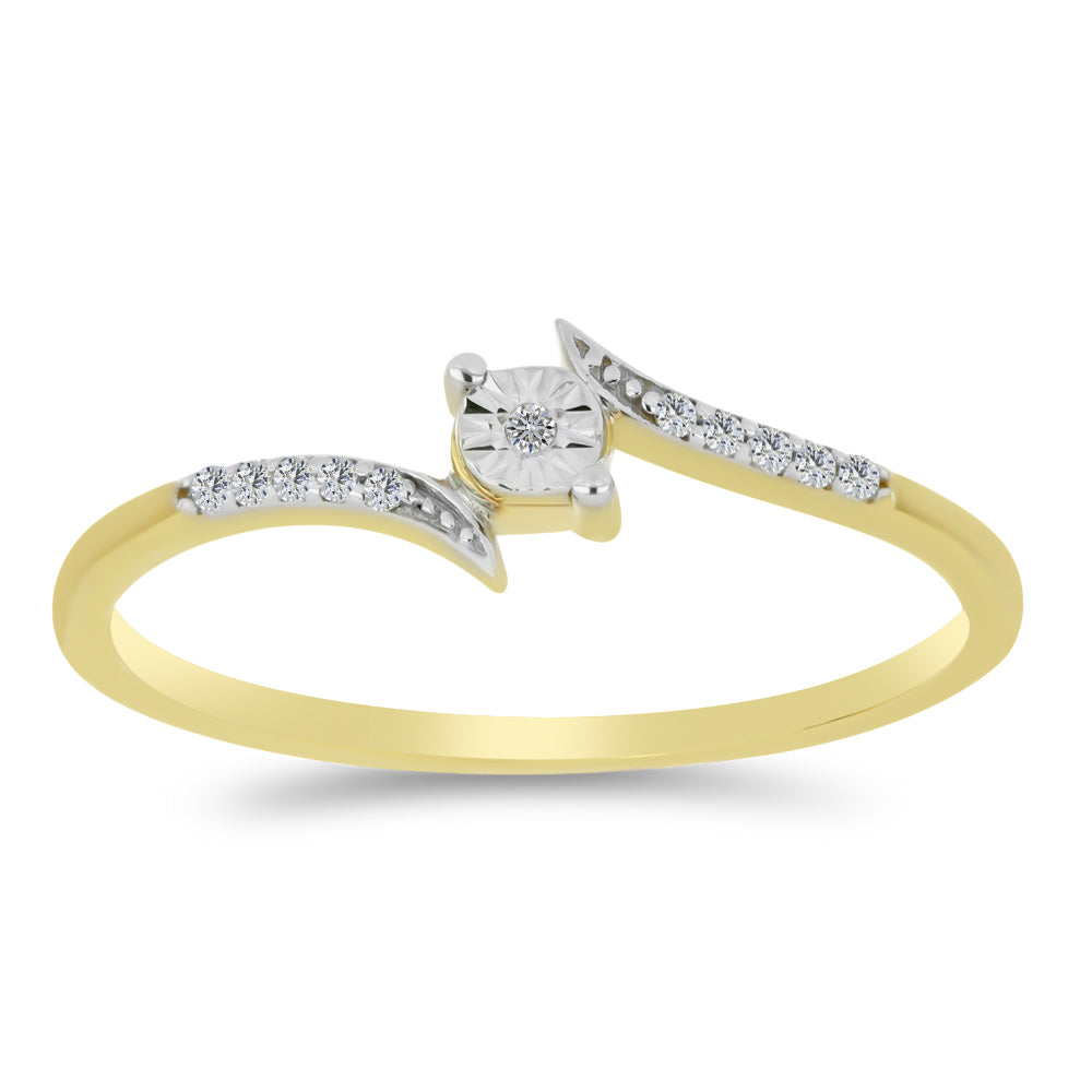 Inel din Argint 925 Placat cu Aur ( 1.39 grame ) cu Diamant Alb și Zircon Alb 0.11 Carate 3 