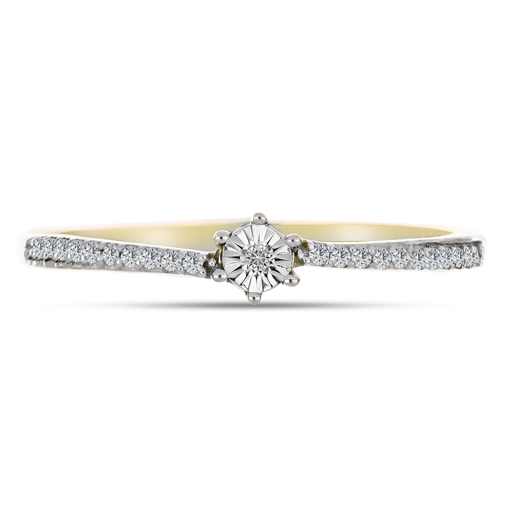 Inel din Argint 925 Placat cu Aur ( 1.55 grame ) cu Diamant Alb și Zircon Alb 0.21 Carate