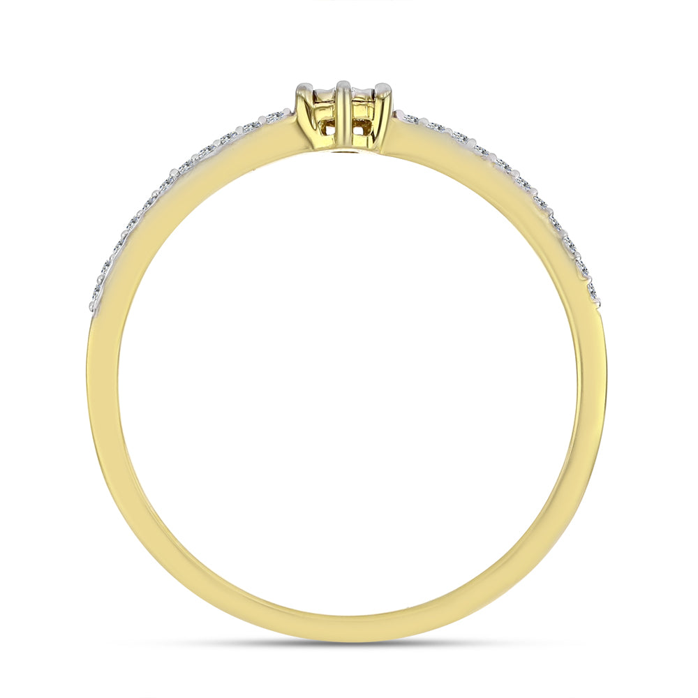 Inel din Argint 925 Placat cu Aur ( 1.55 grame ) cu Diamant Alb și Zircon Alb 0.21 Carate 2 