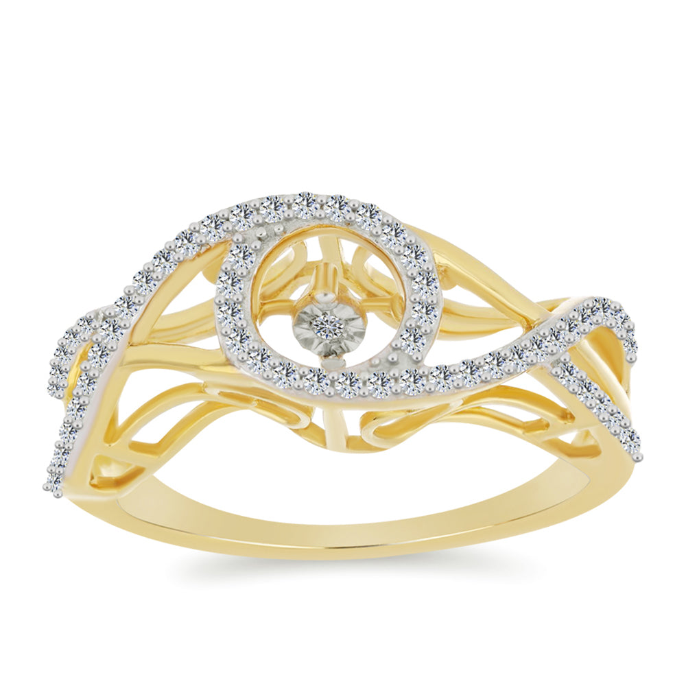Inel din Argint 925 Placat cu Aur ( 3.75 grame ) cu Diamant Alb și Zircon Alb 0.69 Carate