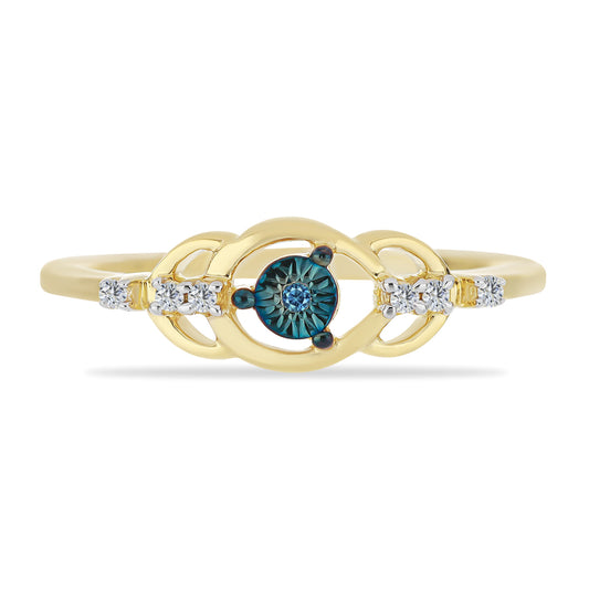Inel din Argint 925 Placat cu Aur ( 1.6 grame ) cu Diamant Albastru și Zircon Alb 0.1 Carate